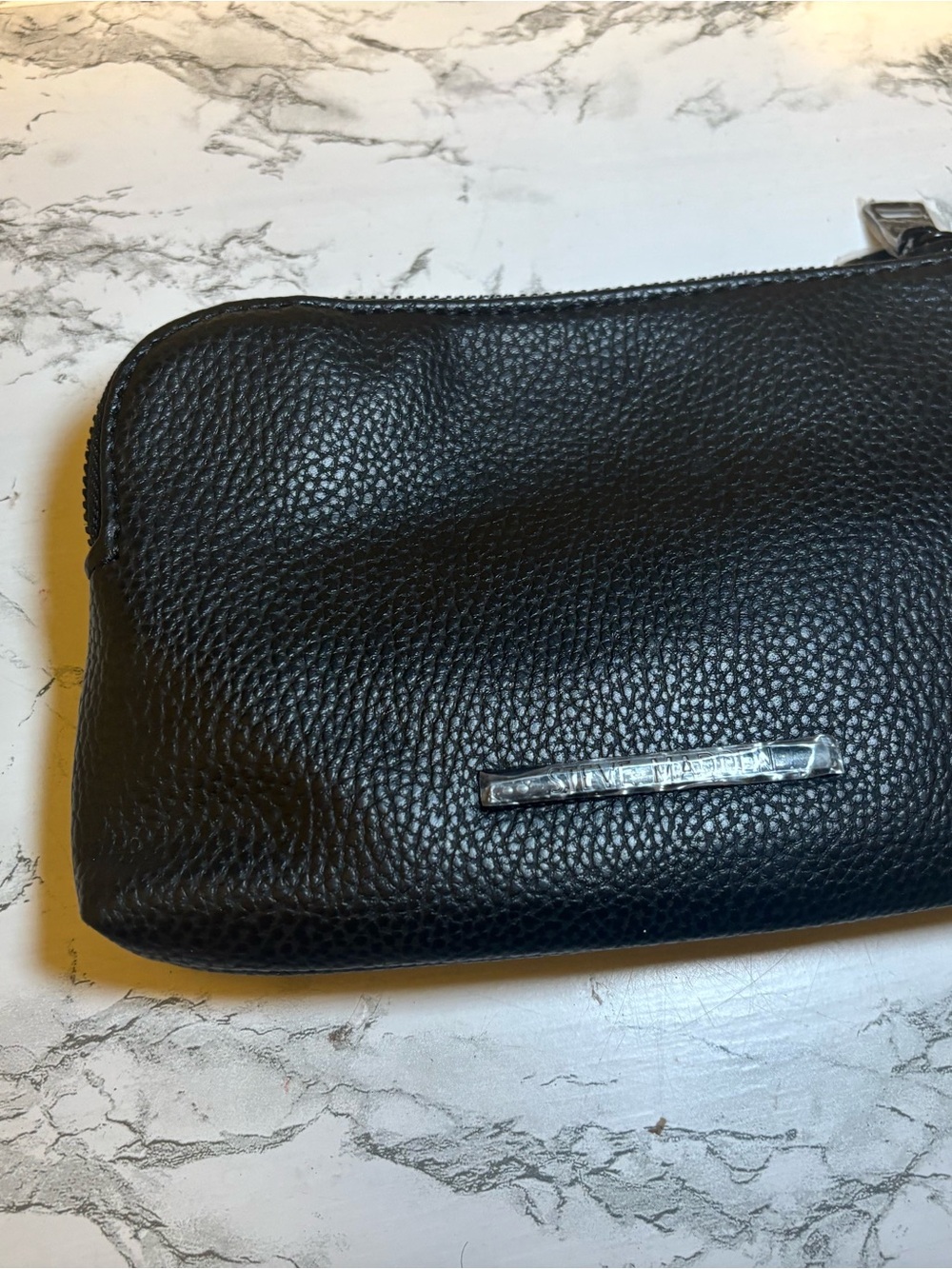 Steven Madden Black Pebbled Leather Zip Pouch